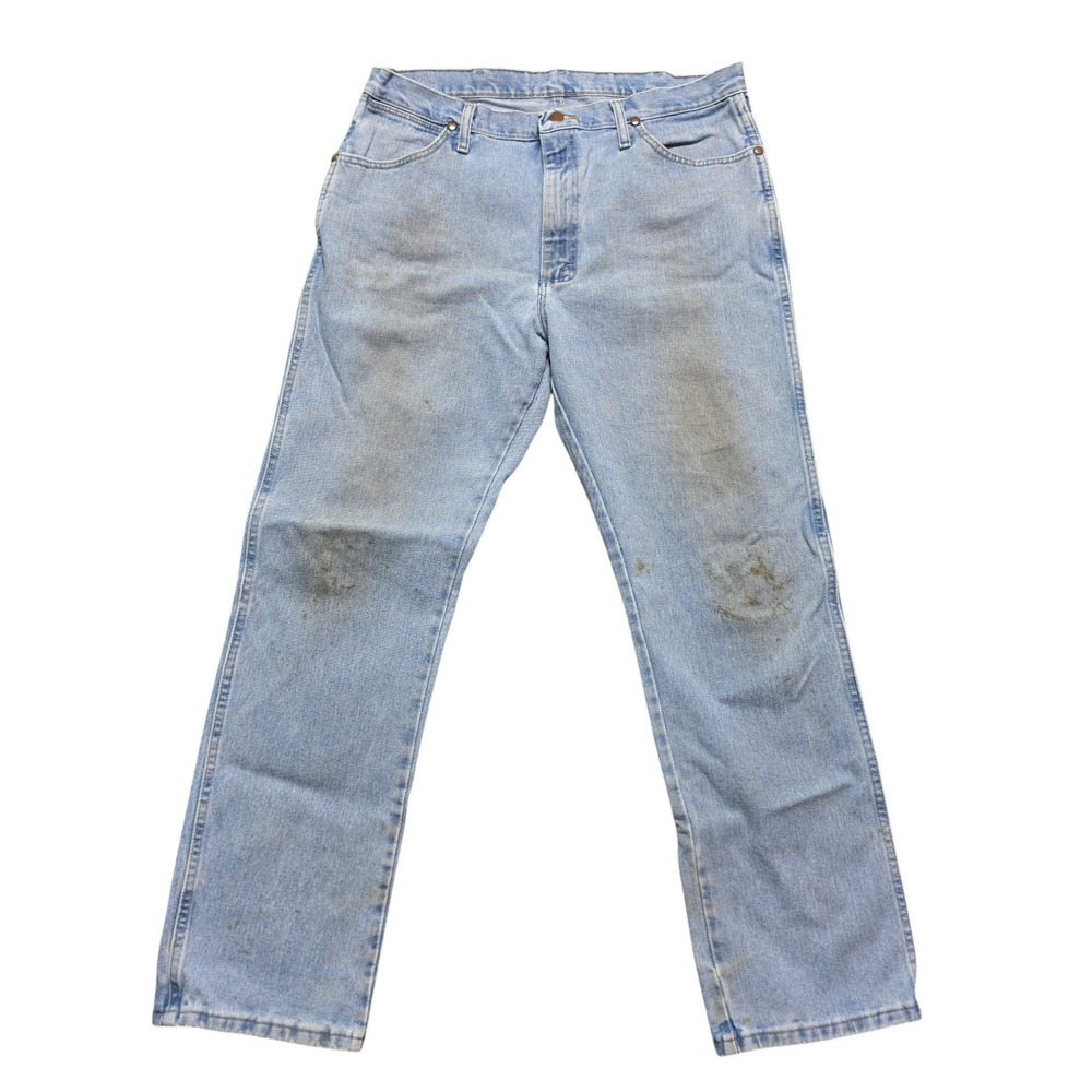 Y2K Distressed Straight Leg Jeans Mens 38x32 Light Wash Wrangler 1010MWZAW